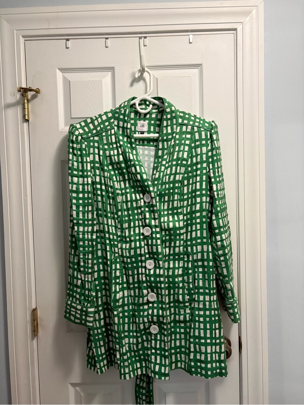 CAbi Green and White Checked Jacket Style 6025